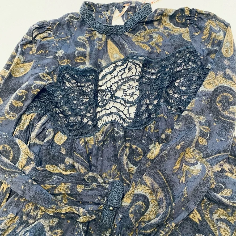 NWT Free People Midnight Blue and Gold Tunic Dress